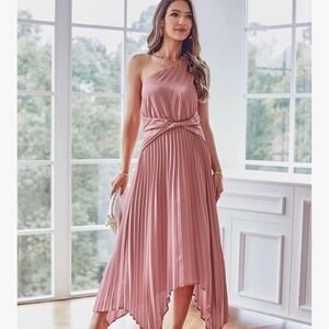 PrettyGarden Elegant One-Shoulder Pink Dress Size Small